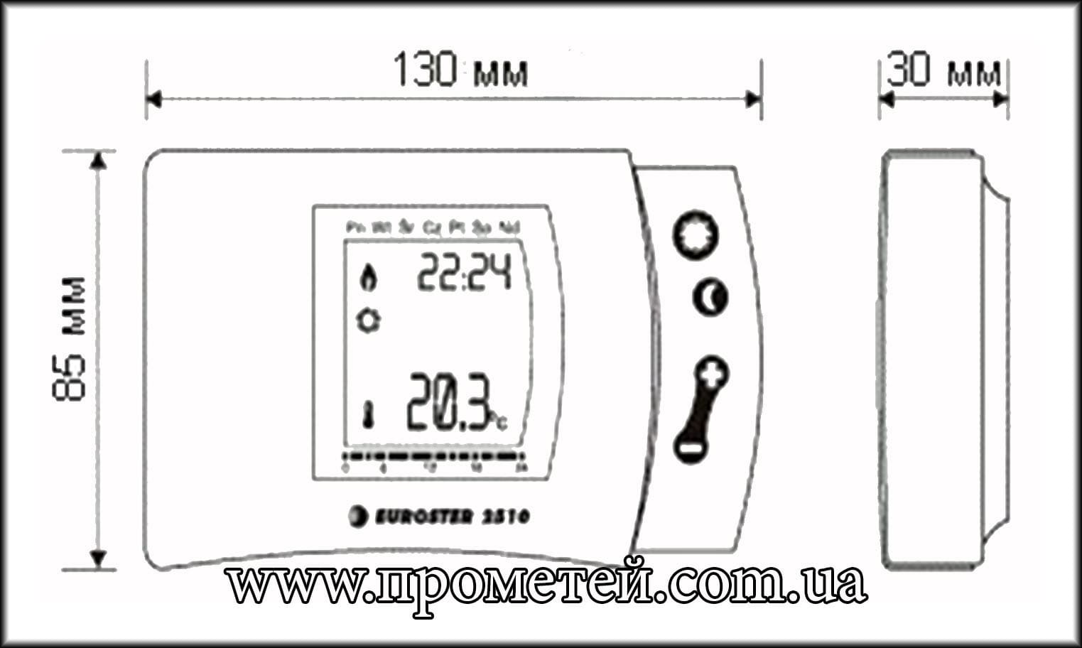 Габаритні розміри терморегулятора Євростер 2510 Габаритні розміри терморегулятора Євростер 2510